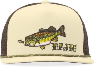 Bajo Flat Brim Fishing Hat  Marine Art Snapback Trucker Cap with Embroidered Ocean Design, Breathable and Coastal-Ready