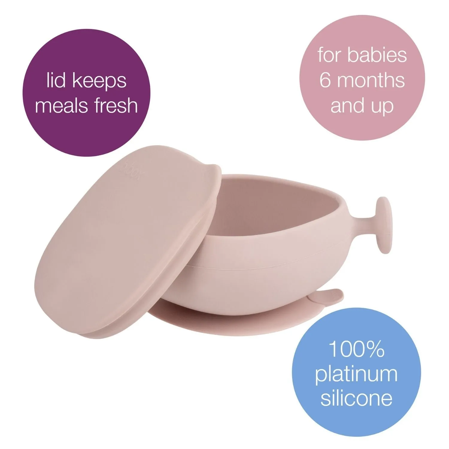 b.box Silicone Bowl   Lid with Suction Base Blush Pink