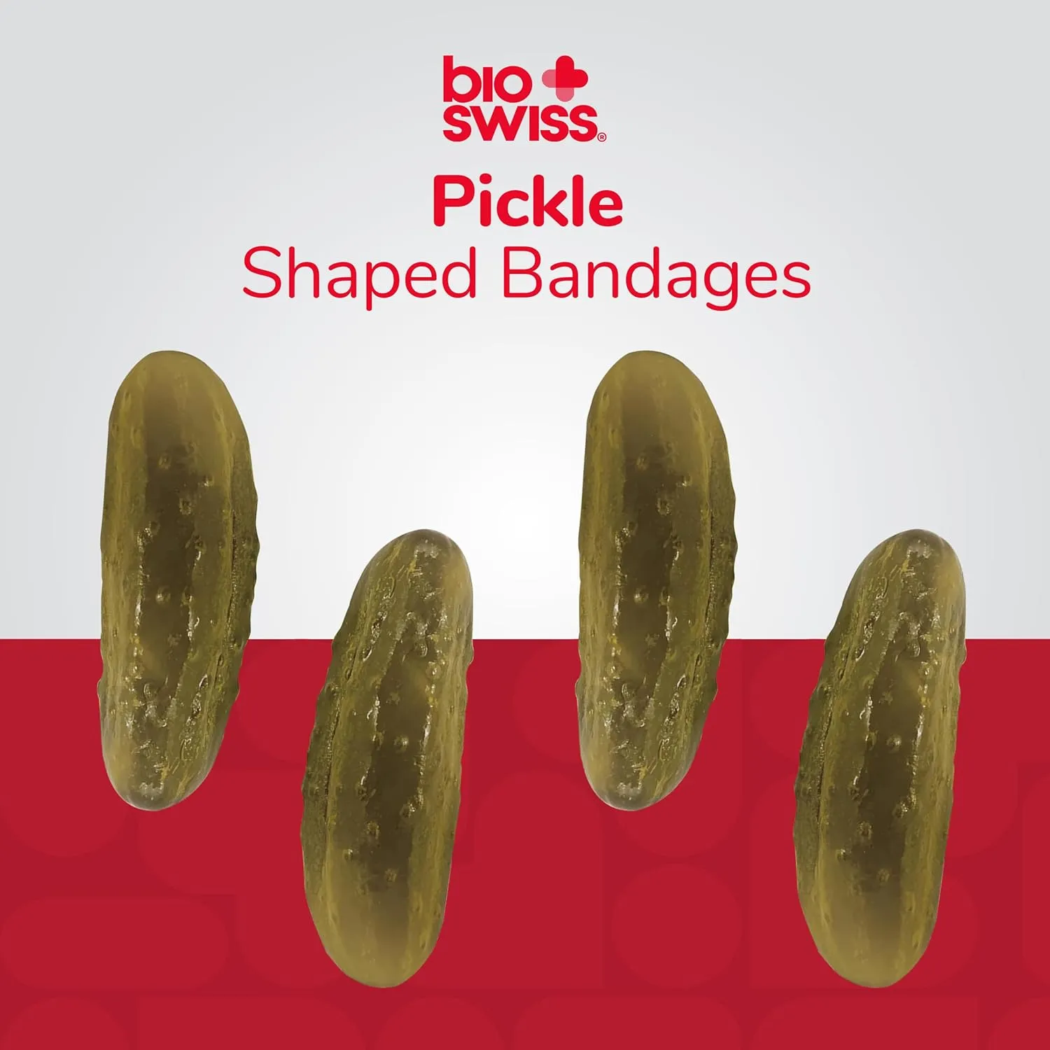 BioSwiss Bandages, Pickle Shaped Self Adhesive Bandage, Latex Free Sterile Wound Care, Fun First Aid Kit Supplies for Kids, 24 Count