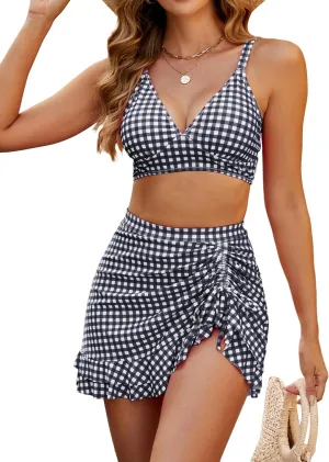 Blooming Jelly Women's High Waisted Bikini Sets Tummy Control Swim Skirt Two Piece Swim Suit 2025 Retro Swimsuit