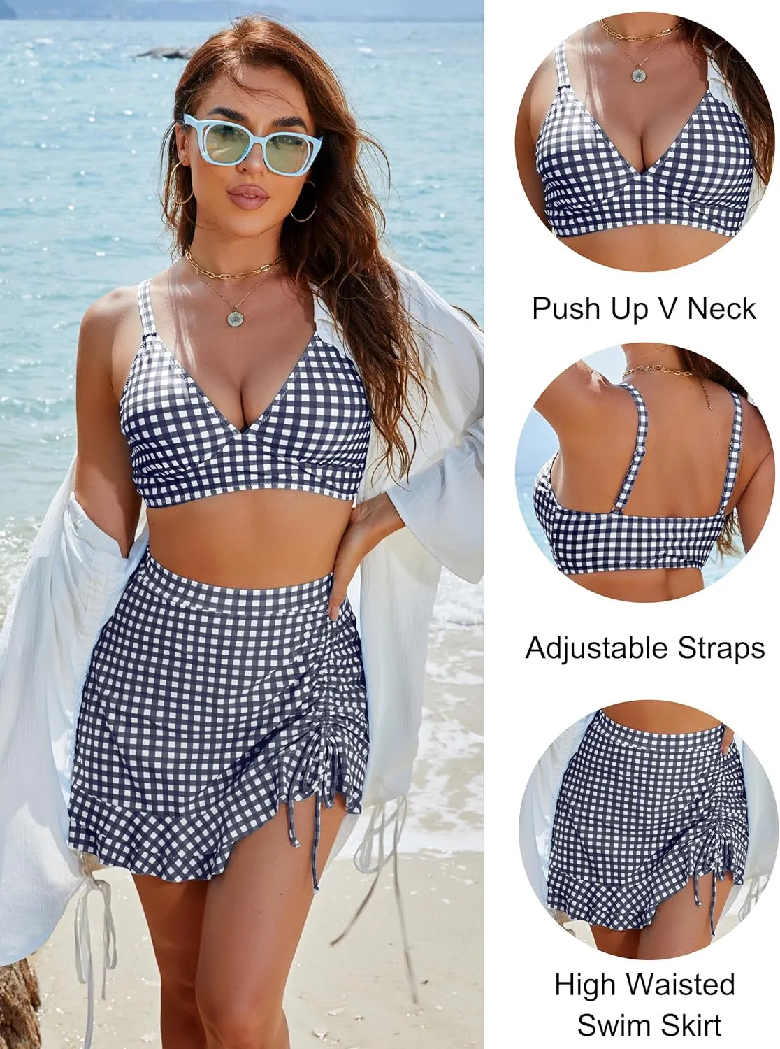 Blooming Jelly Women's High Waisted Bikini Sets Tummy Control Swim Skirt Two Piece Swim Suit 2025 Retro Swimsuit