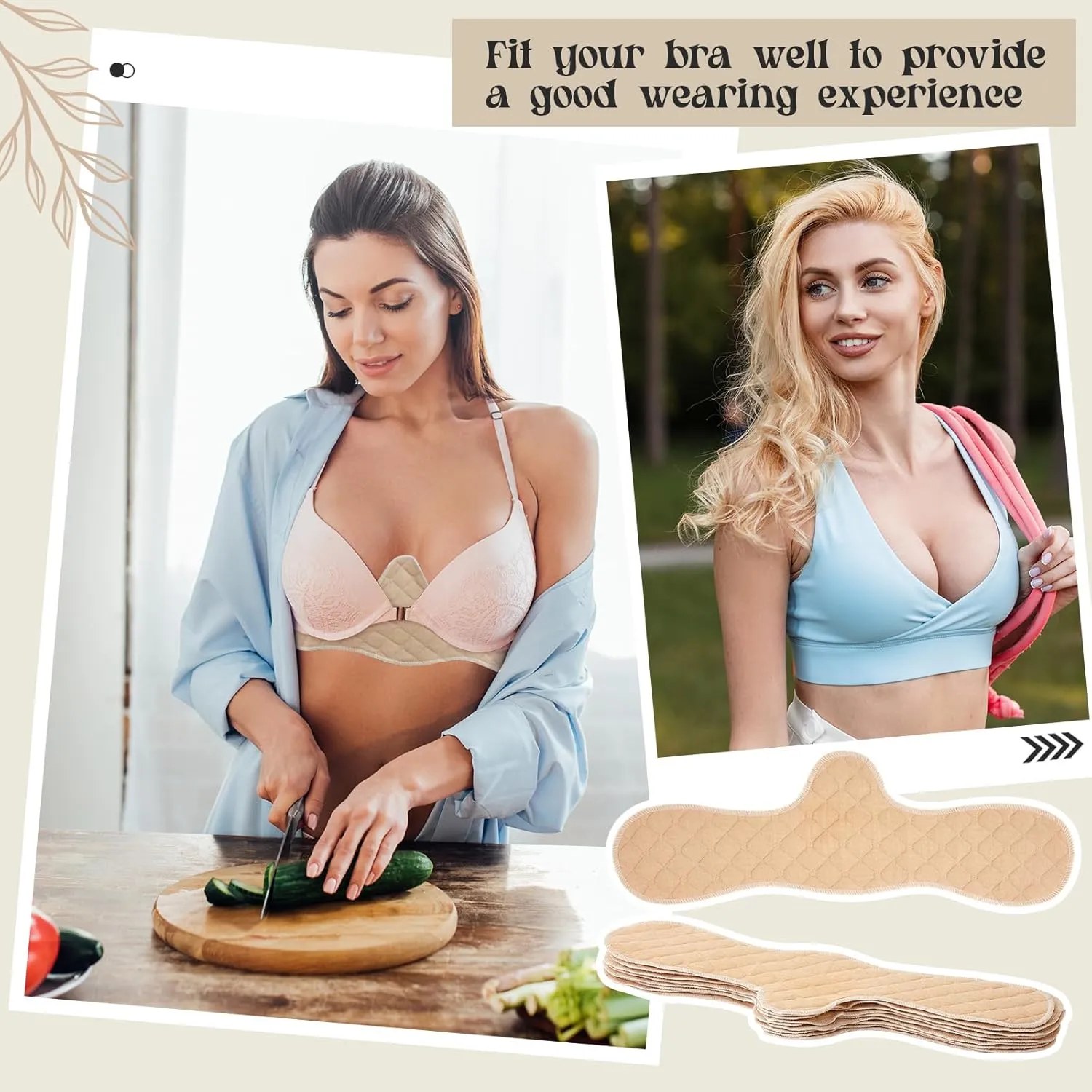 Boyiee 9 Pcs Cotton Bra Liners 3 Layer Reusable Washable Under Breast Sweat Absorber Pads for Woman, 2 Size