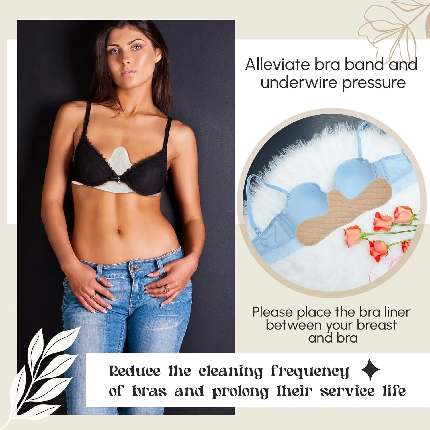 Boyiee 9 Pcs Cotton Bra Liners 3 Layer Reusable Washable Under Breast Sweat Absorber Pads for Woman, 2 Size