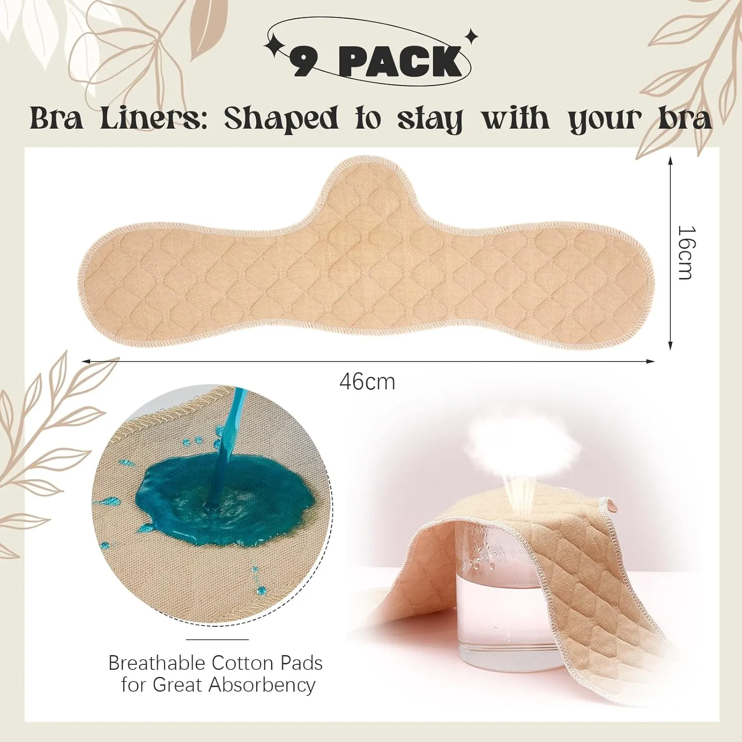 Boyiee 9 Pcs Cotton Bra Liners 3 Layer Reusable Washable Under Breast Sweat Absorber Pads for Woman, 2 Size