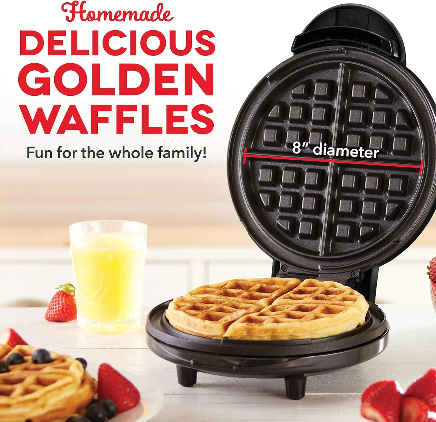 DASH Express 8 Waffle Maker for Waffles, Paninis, Hash Browns   other Breakfast, Lunch, or Snacks, with Easy to Clean, Non-Stick Cooking Surfaces - Black