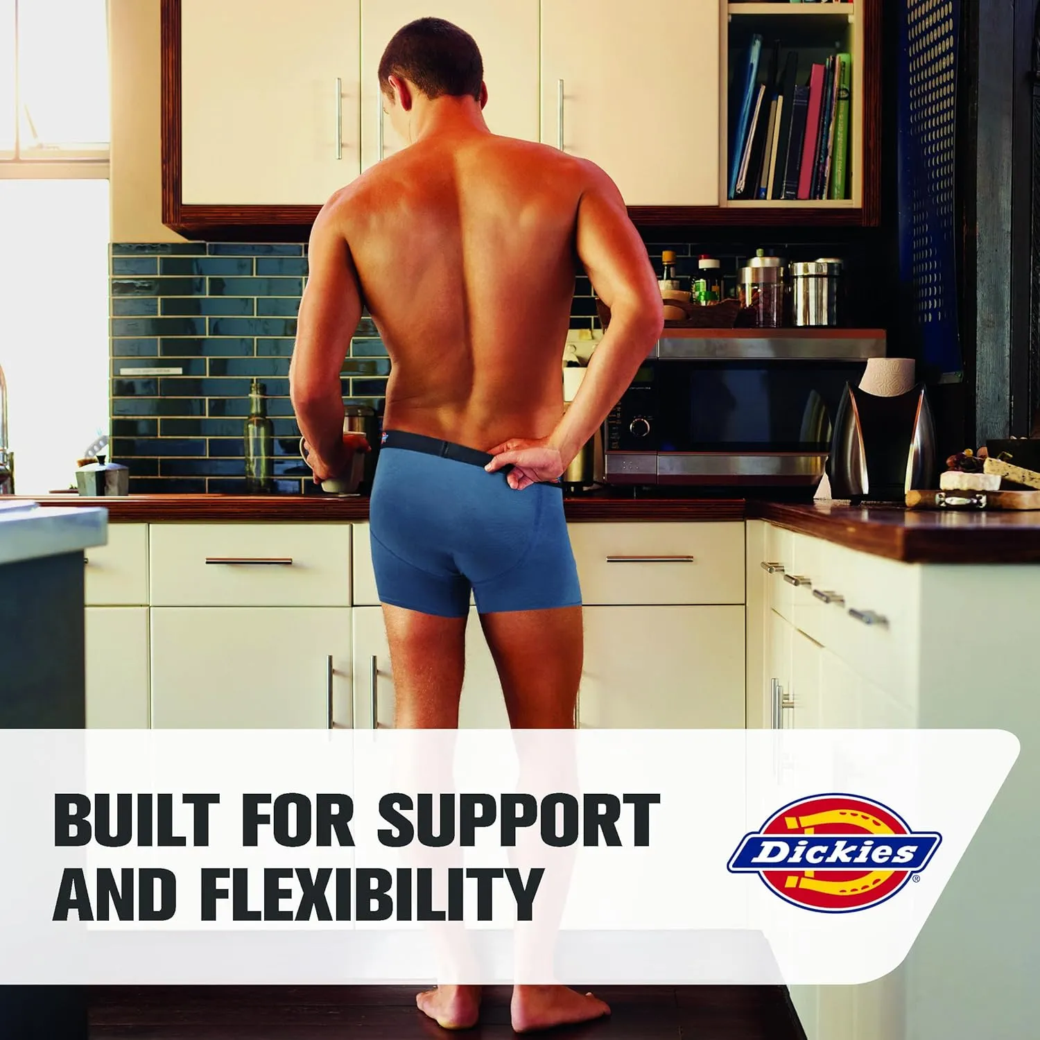 Dickies Mens Underwear Pack of 4 Boxer Briefs, Cotton Stretch Boxers for Men