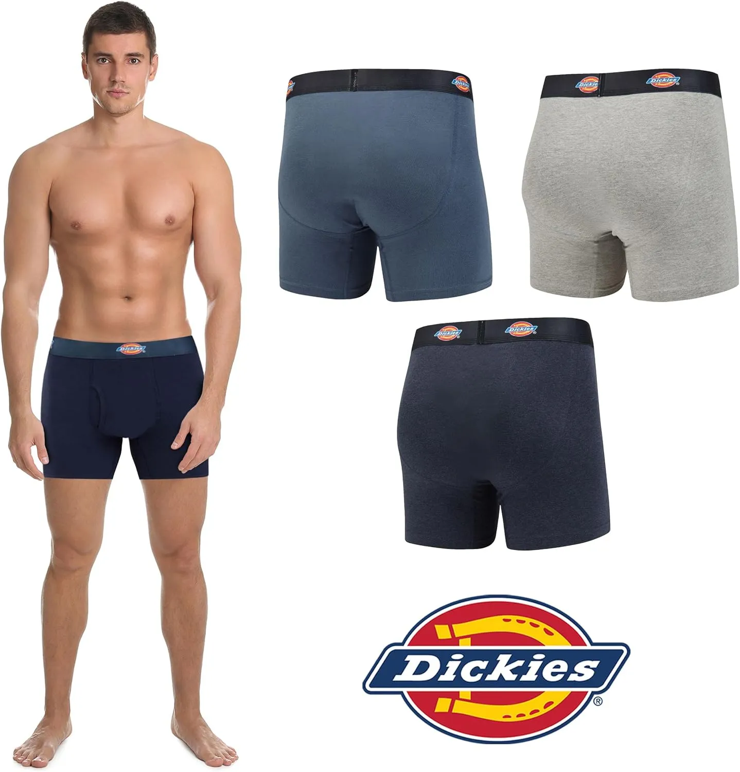 Dickies Mens Underwear Pack of 4 Boxer Briefs, Cotton Stretch Boxers for Men