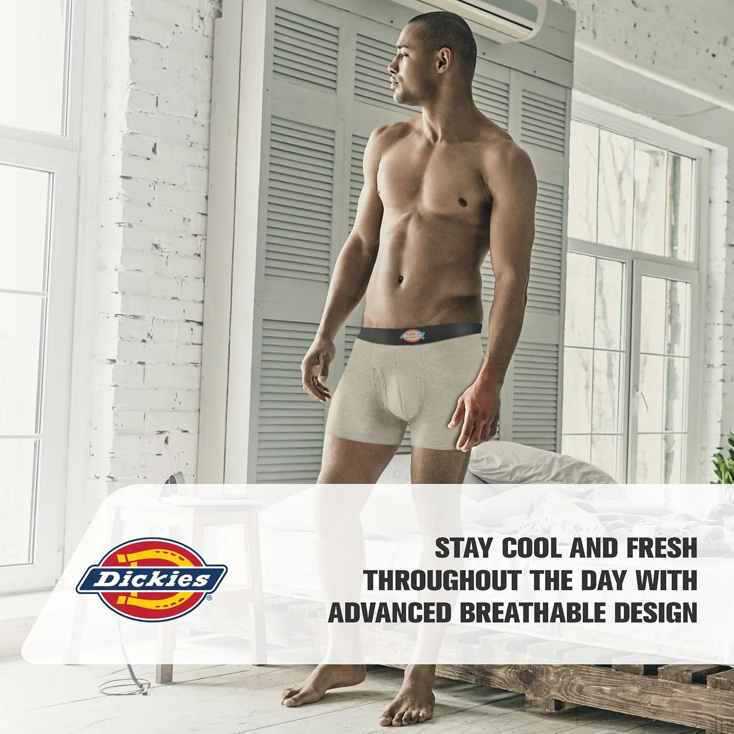 Dickies Mens Underwear Pack of 4 Boxer Briefs, Cotton Stretch Boxers for Men