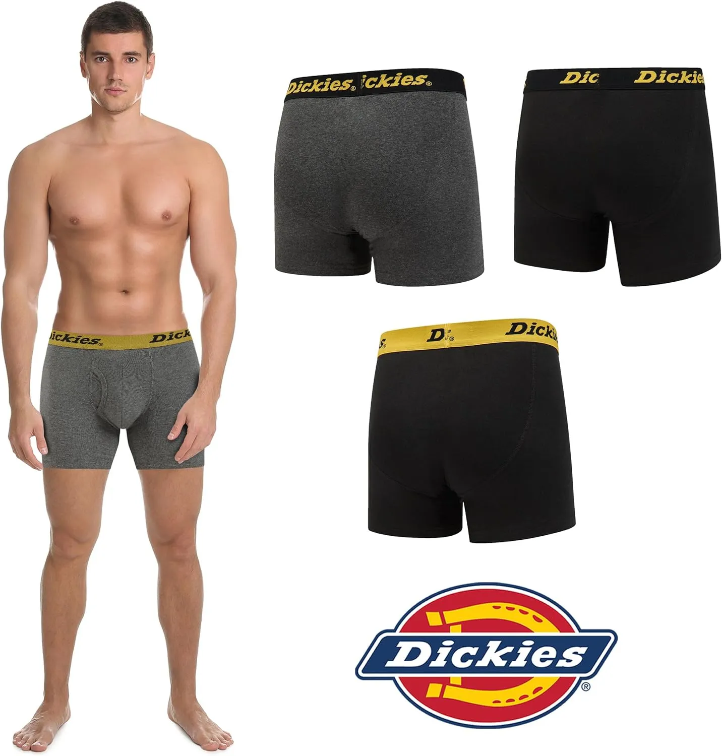 Dickies Mens Underwear Pack of 4 Boxer Briefs, Cotton Stretch Boxers for Men