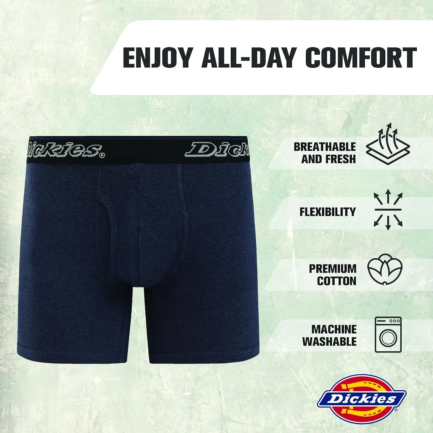 Dickies Mens Underwear Pack of 4 Boxer Briefs, Cotton Stretch Boxers for Men