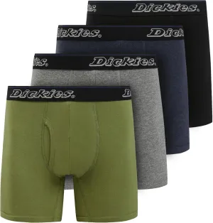 Dickies Mens Underwear Pack of 4 Boxer Briefs, Cotton Stretch Boxers for Men