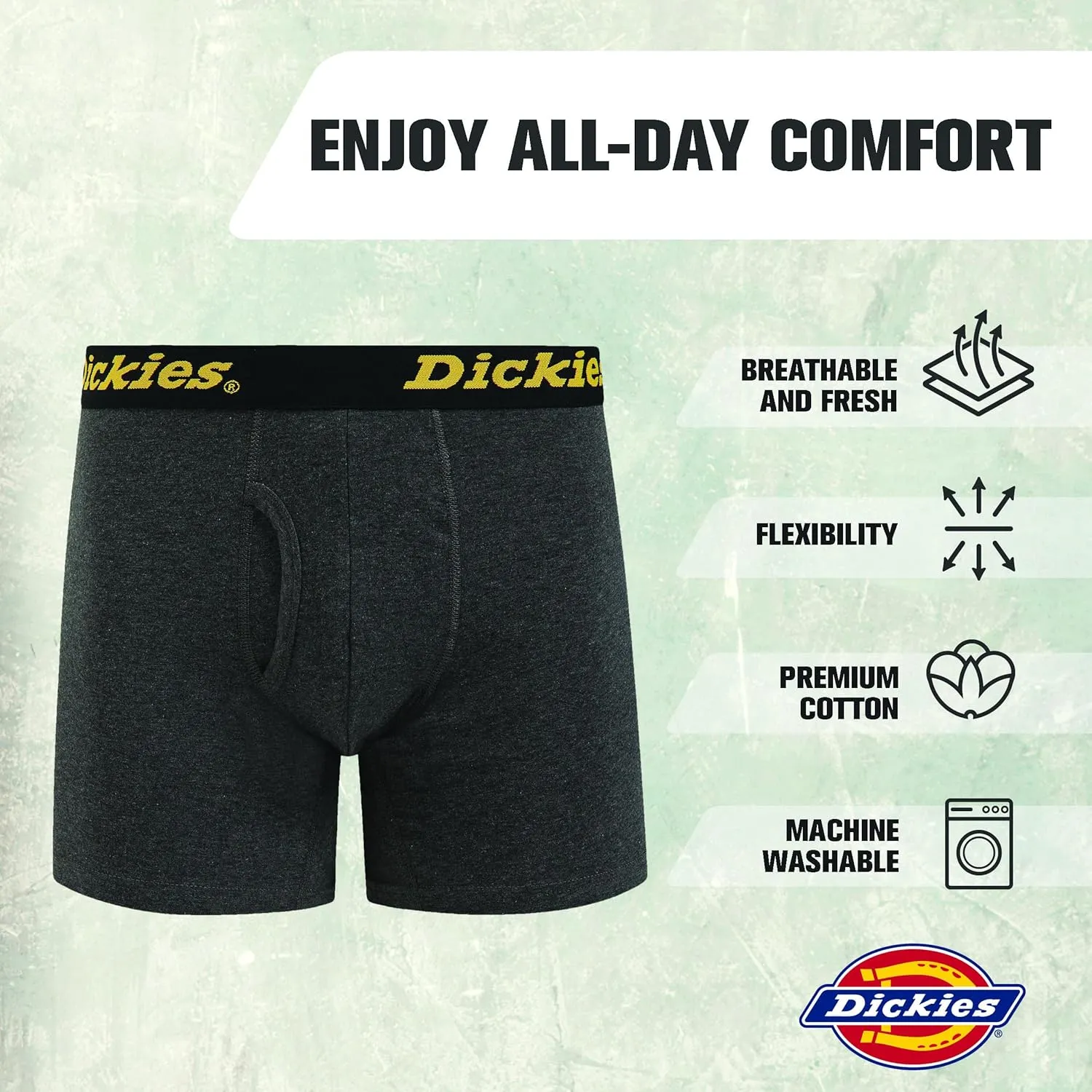 Dickies Mens Underwear Pack of 4 Boxer Briefs, Cotton Stretch Boxers for Men