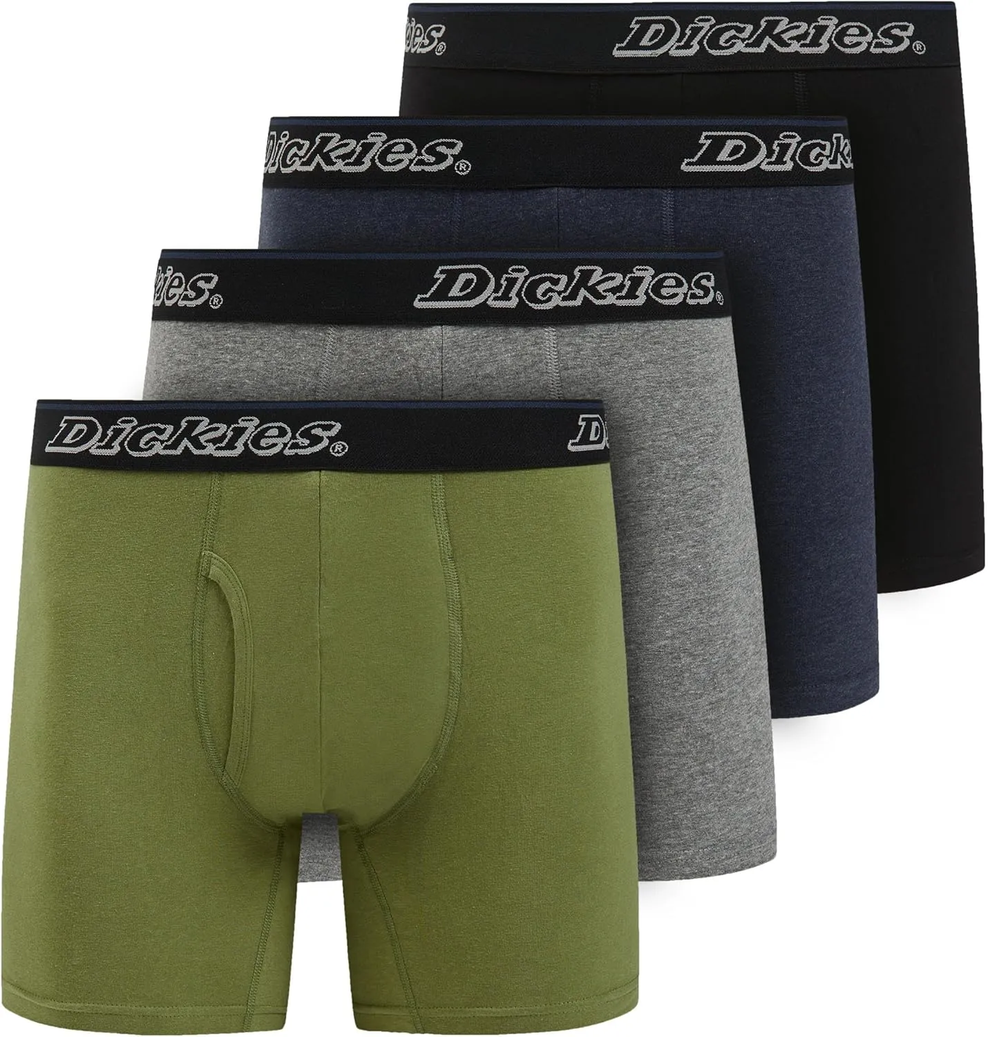 Dickies Mens Underwear Pack of 4 Boxer Briefs, Cotton Stretch Boxers for Men