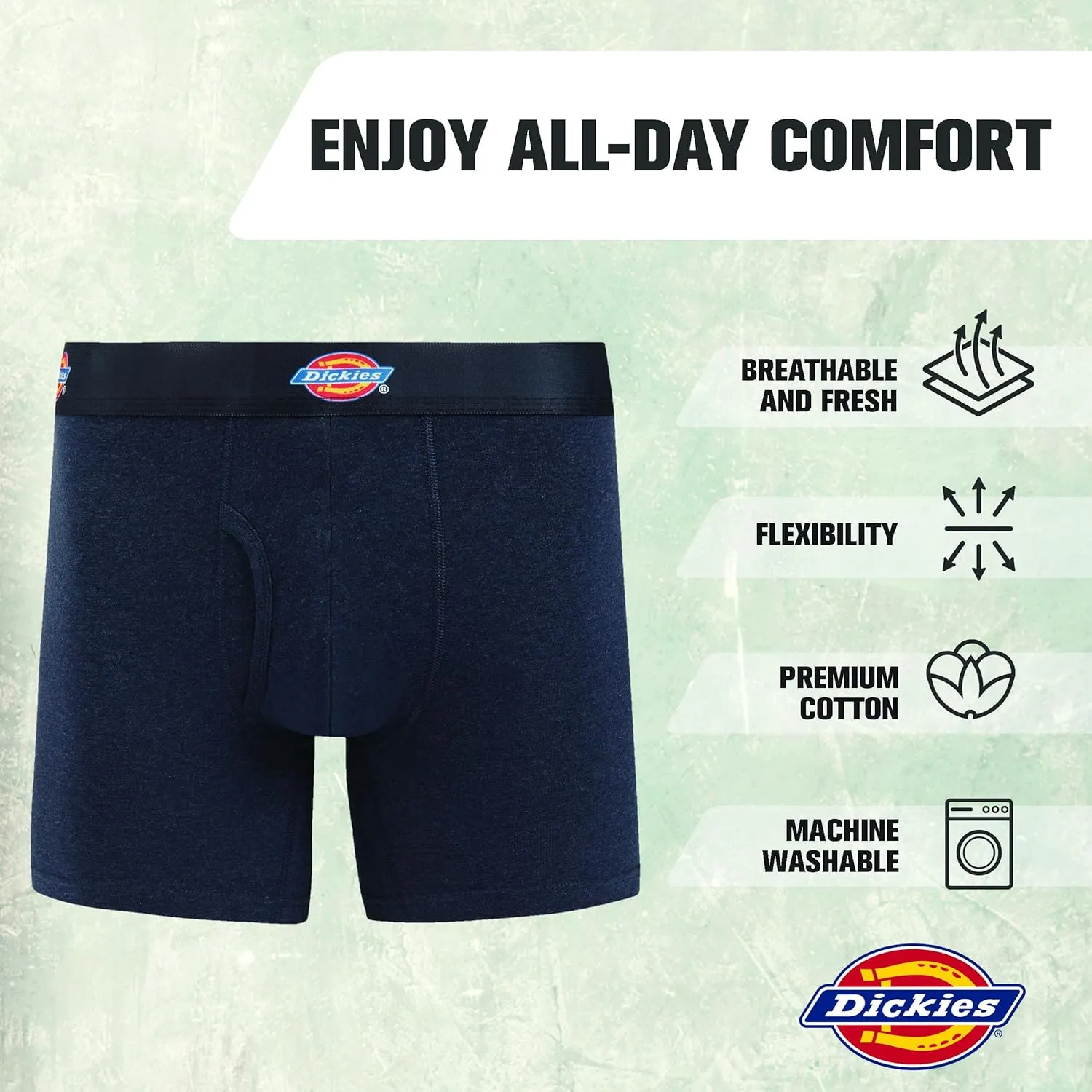 Dickies Mens Underwear Pack of 4 Boxer Briefs, Cotton Stretch Boxers for Men