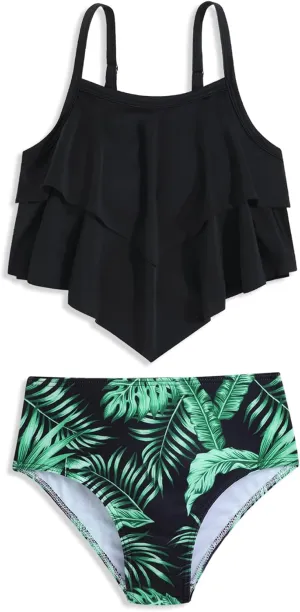 Girls Tankini Swimsuits Two Piece Bathing Suit Ruffle Swimwear Set for Girls 7-16 Years