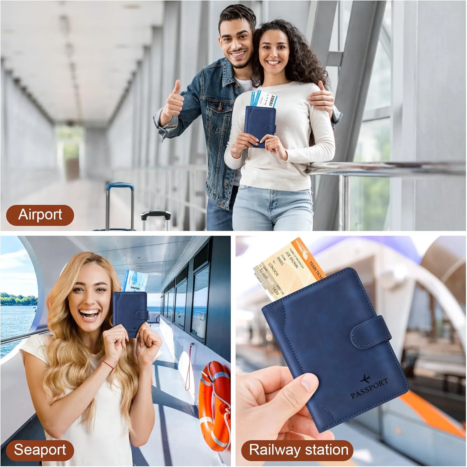 Herain Dark Blue Passport Holder for Travel, Passport Wallet Cover Case Women Men Family Cruise Ship Essentials, RFID Passport Book Holders Travel Accessories Vacation Must Haves