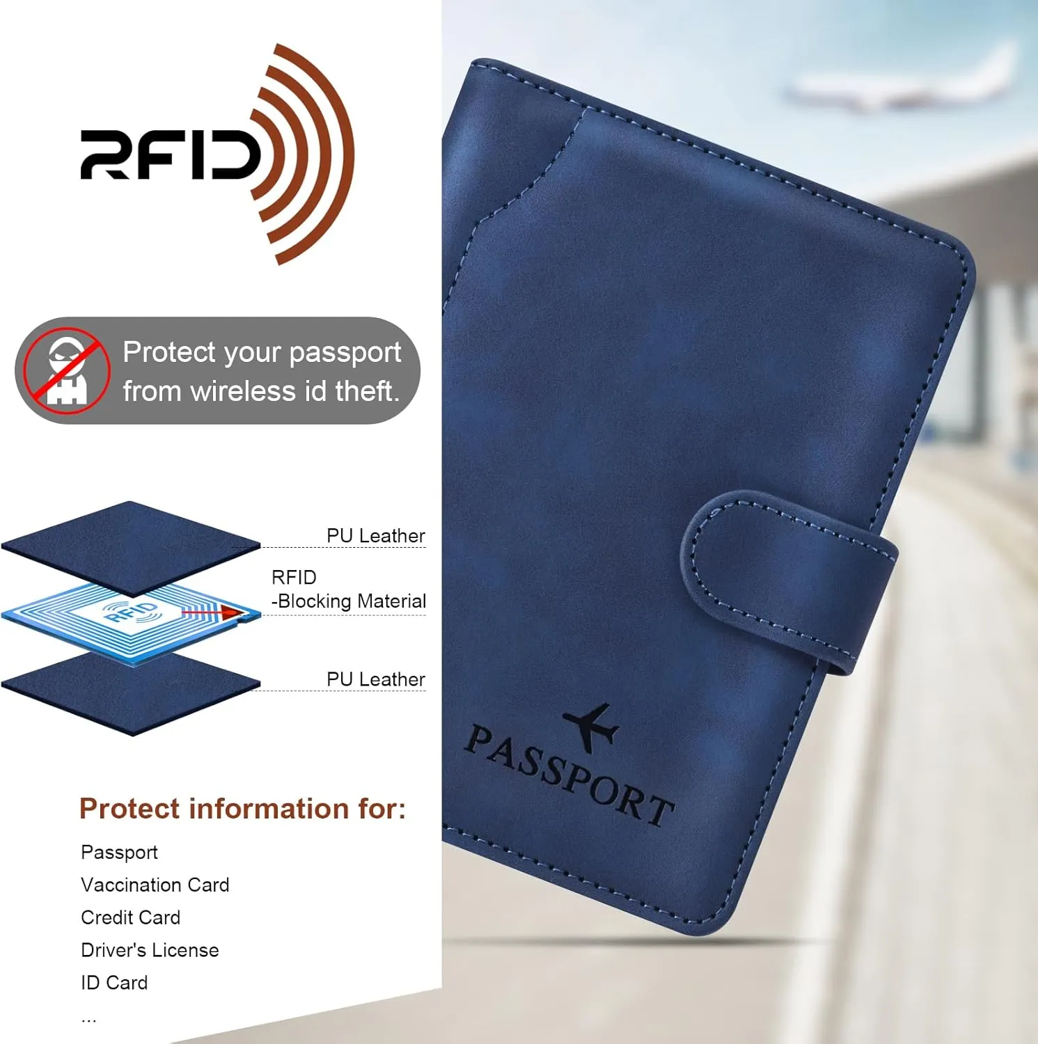Herain Dark Blue Passport Holder for Travel, Passport Wallet Cover Case Women Men Family Cruise Ship Essentials, RFID Passport Book Holders Travel Accessories Vacation Must Haves