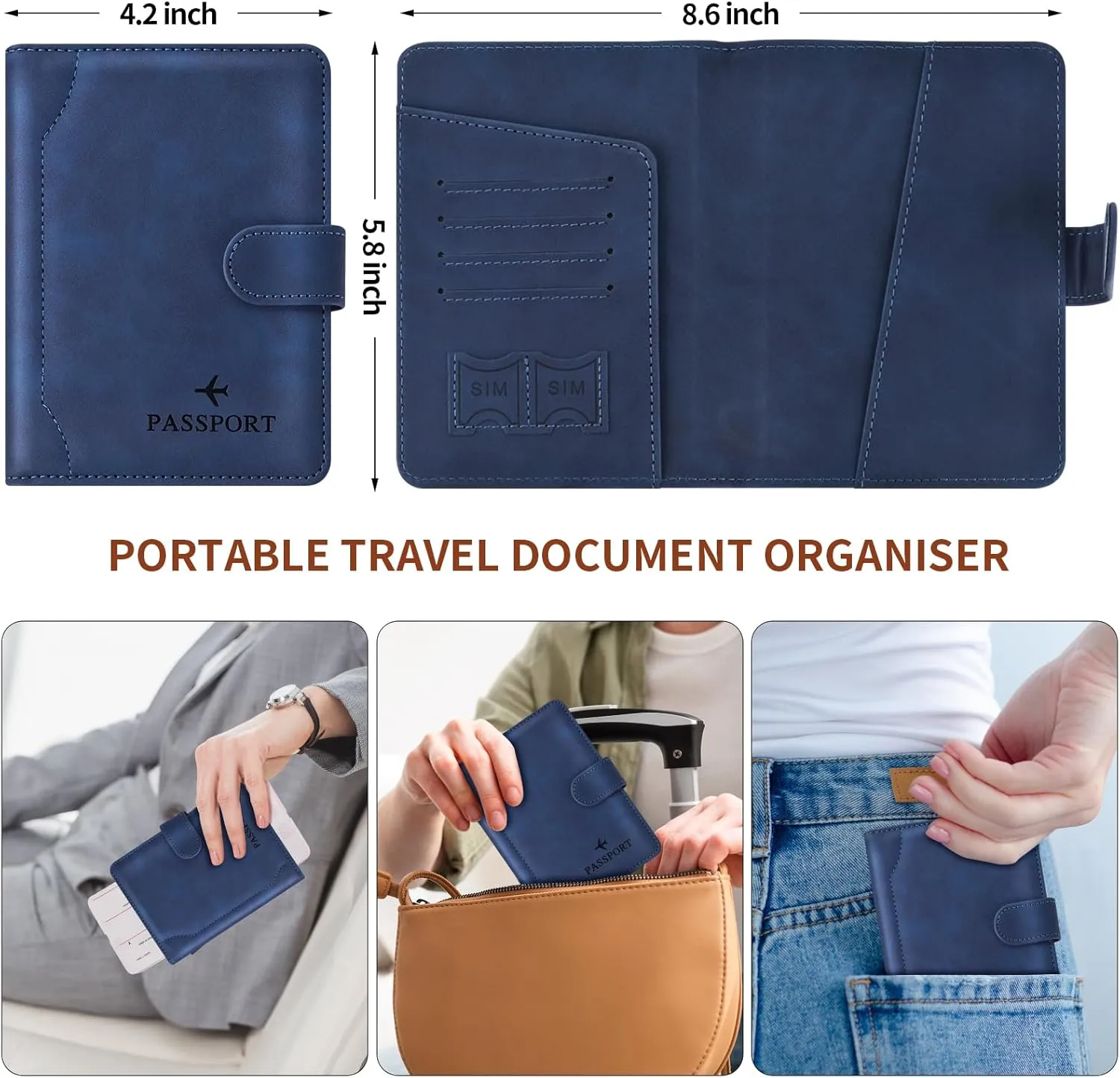 Herain Dark Blue Passport Holder for Travel, Passport Wallet Cover Case Women Men Family Cruise Ship Essentials, RFID Passport Book Holders Travel Accessories Vacation Must Haves