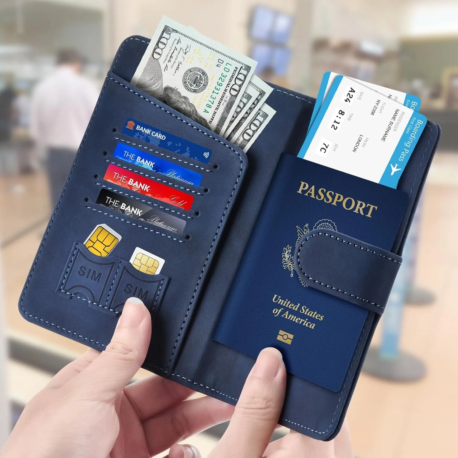 Herain Dark Blue Passport Holder for Travel, Passport Wallet Cover Case Women Men Family Cruise Ship Essentials, RFID Passport Book Holders Travel Accessories Vacation Must Haves