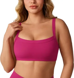 Hugcurve Adjustable Sports Bra Square Neck Wireless Padded Yoga Workout Tops
