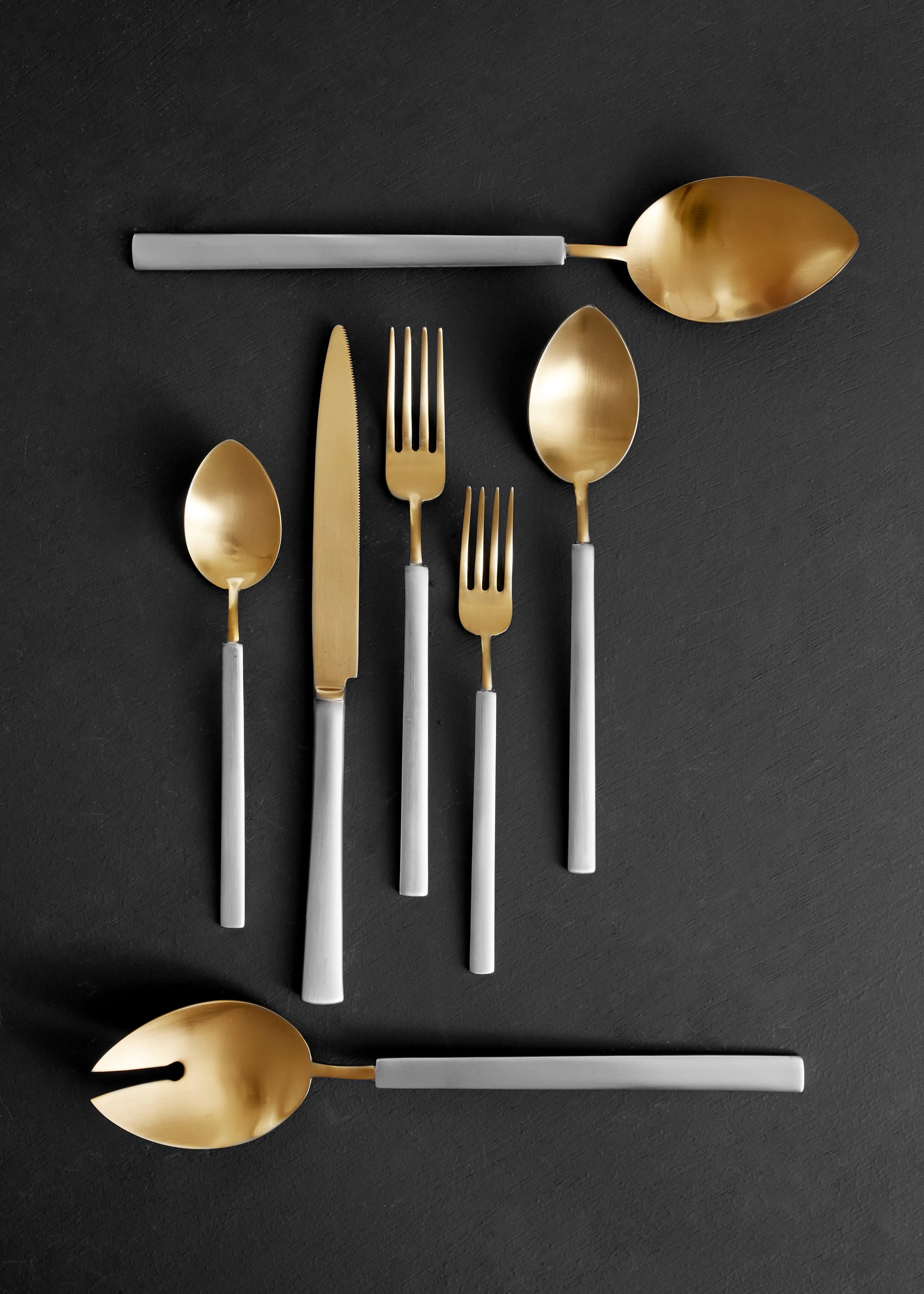 Hvar Matte Brushed Gold Stainless Steel 2 Piece Serving Spoon Set