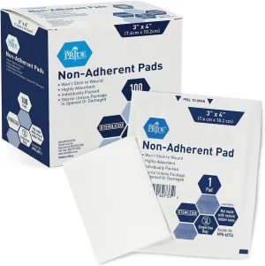 MED PRIDE Non-Adherent Pads 3" X 4" Sterile Wound Dressings, Individually Wrapped, Highly Absorbent, Painless Removal, Pack of 100