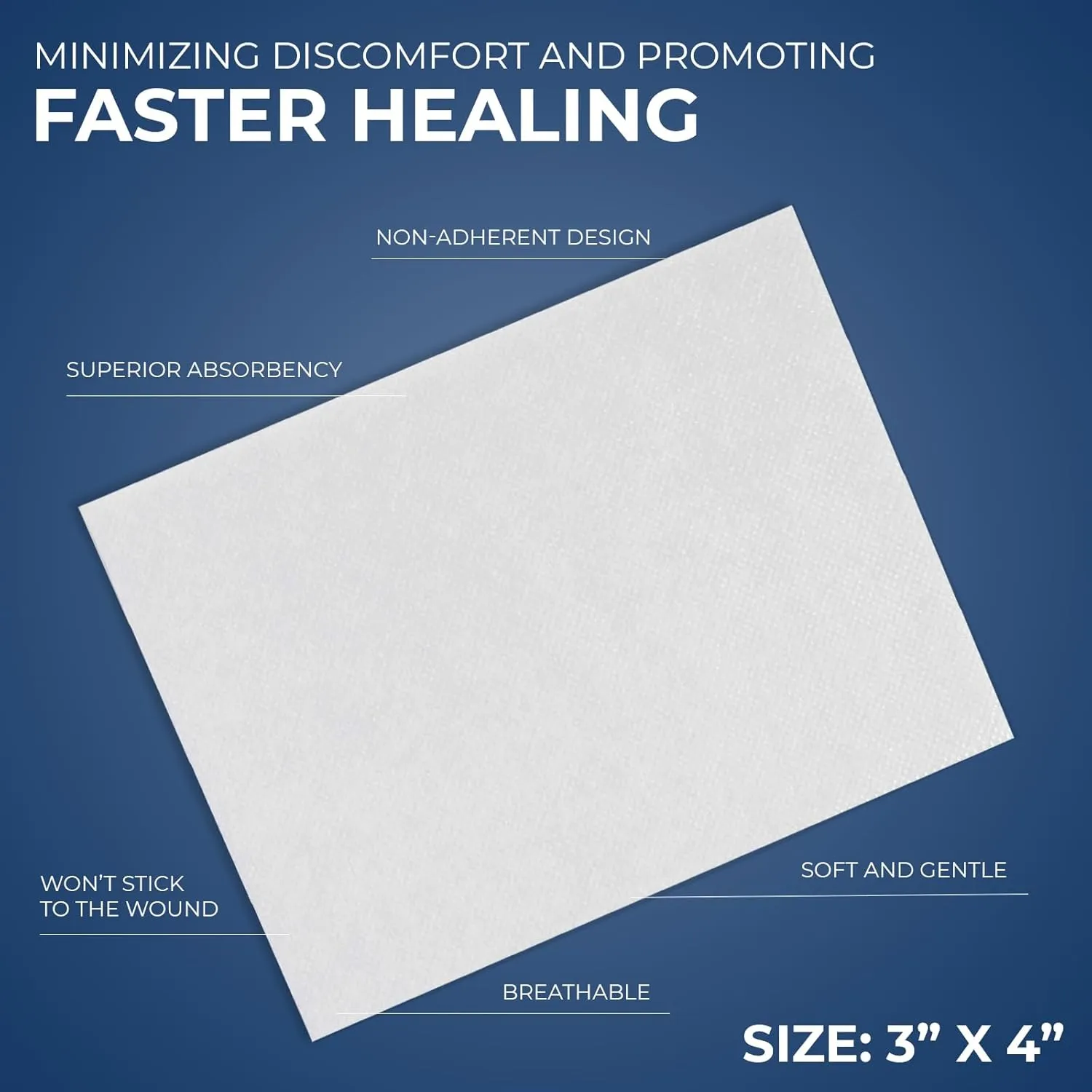 MED PRIDE Non-Adherent Pads 3" X 4" Sterile Wound Dressings, Individually Wrapped, Highly Absorbent, Painless Removal, Pack of 100