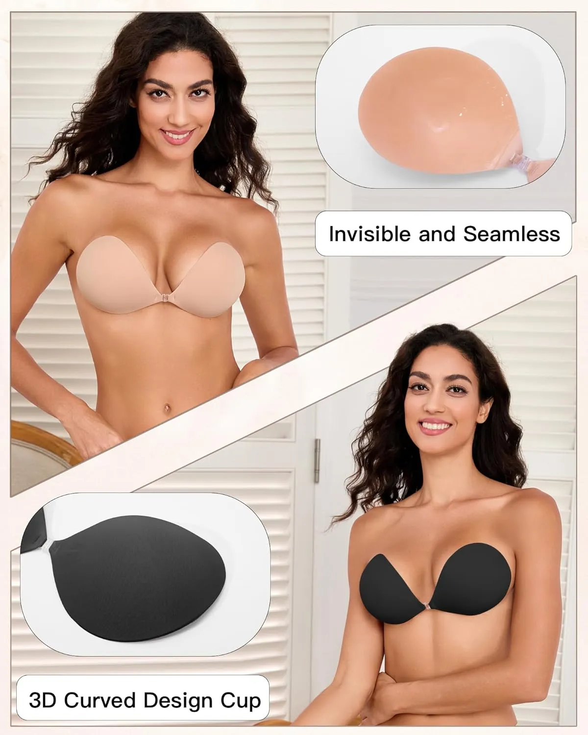 MITALOO Adhesive Bra Sticky Strapless Invisible Push up Bras Silicone Backless Nipple Cover for Women