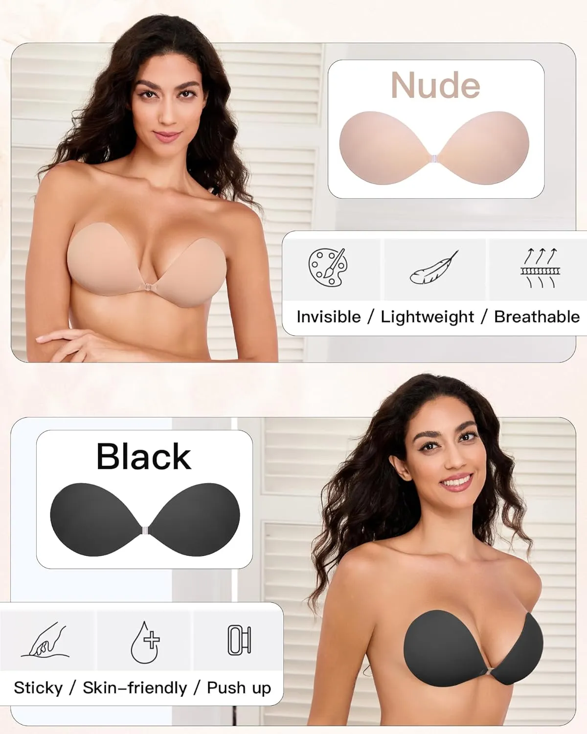 MITALOO Adhesive Bra Sticky Strapless Invisible Push up Bras Silicone Backless Nipple Cover for Women
