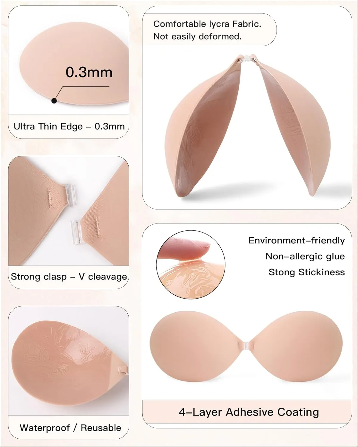 MITALOO Adhesive Bra Sticky Strapless Invisible Push up Bras Silicone Backless Nipple Cover for Women