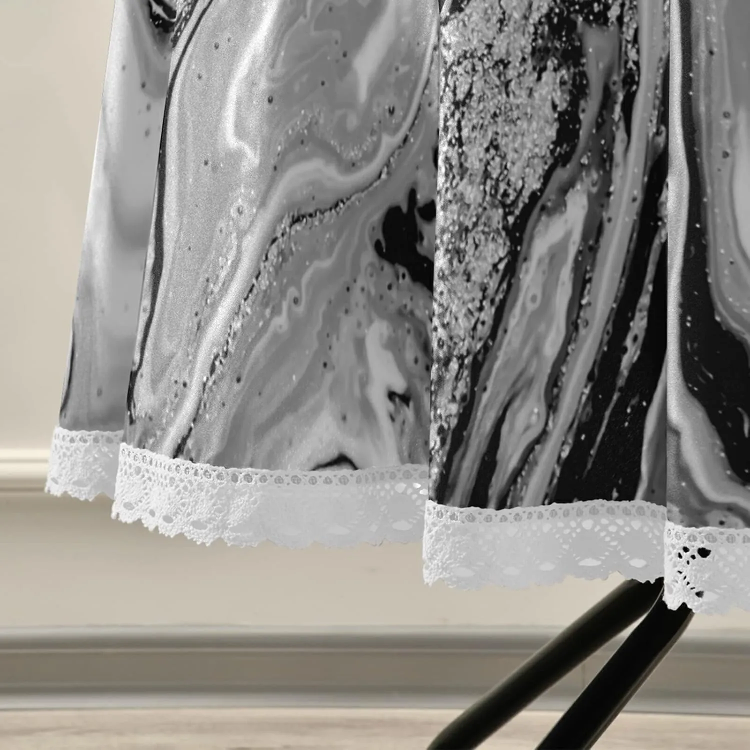 Natural Luxury Black Grey White Marble Golden Powder Oriental Art Round Lace Tablecloth, Washable Circular Macrame Table Cloth Cover for Kitchen Dinner Party Tabletop Decor 60"x 60"