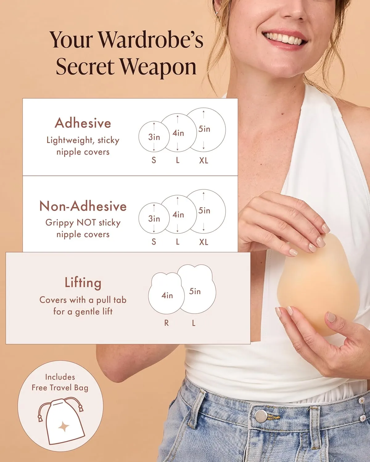 Nipple Covers with Lift - Reusable Sticky Bra Push Up - Waterproof Nipple Pasties Strapless Bras for Women 4 Shades