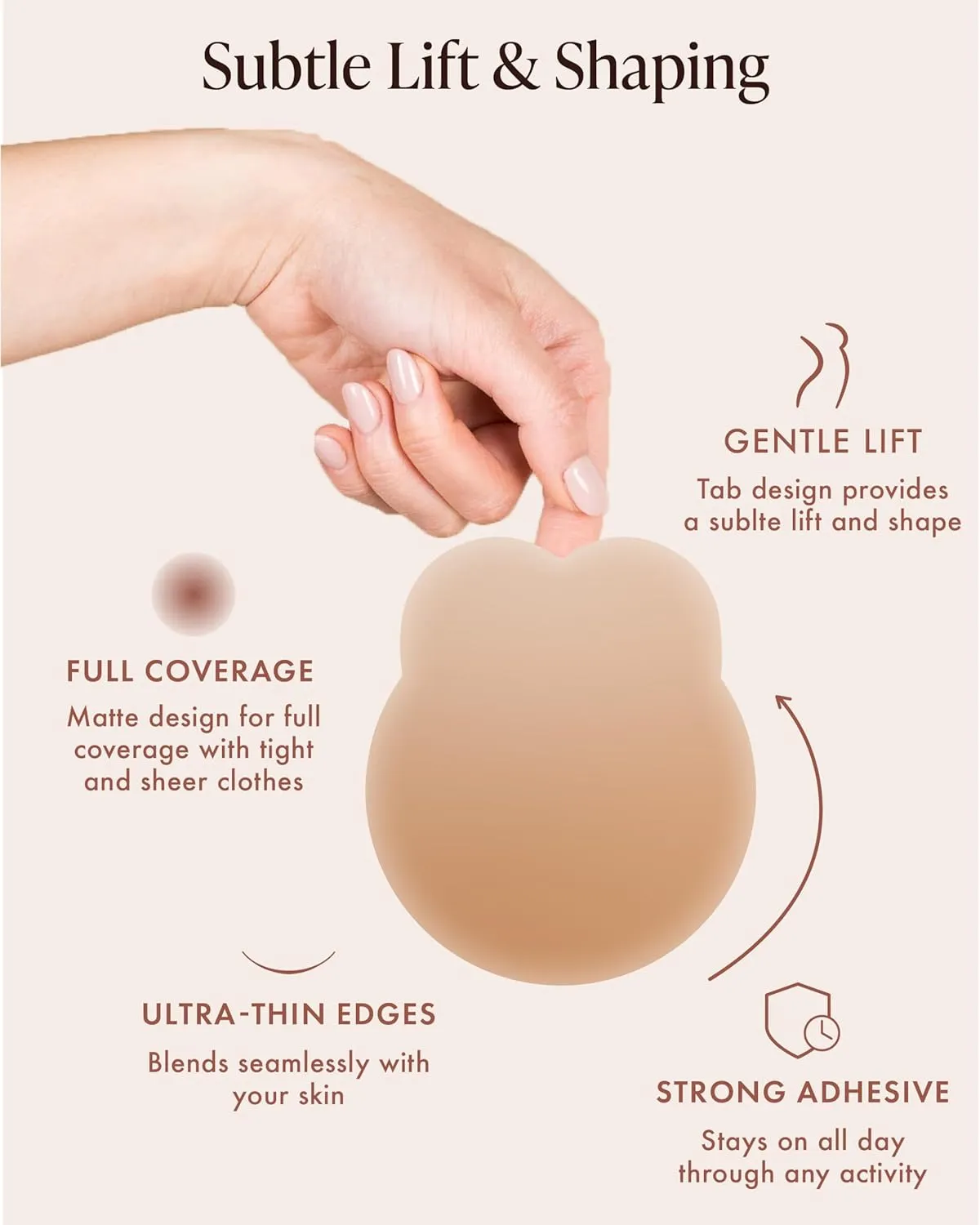 Nipple Covers with Lift - Reusable Sticky Bra Push Up - Waterproof Nipple Pasties Strapless Bras for Women 4 Shades