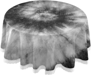Oyihfvs Black Grey White Spiral Tie Dye Abstract Hippie Pattern Round Lace Tablecloth, Washable Circular Macrame Table Cloth Cover for Kitchen Dinner Party Tabletop Decor 60"x 60"