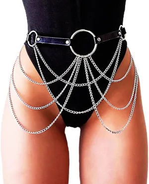 REETAN Waist Chain Belt Fashion Black Punk Leather Rave accessories for women