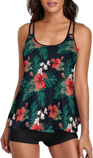 Urchics Womens 2025 Tankini Swimsuits Tummy Control Flowy Swimwear Two Piece Bathing Suits Swim Tank Top with Boyshorts