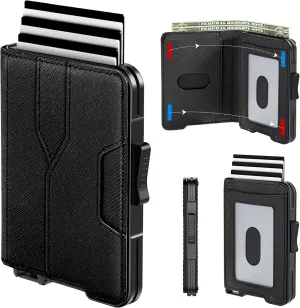 Wallet for Men - Pop Up Case, Cash Slot, and Credit Card Wallet - Slim Minimalist Aluminum Front Pocket Wallet with RFID Blocking/ID Window (Stonewashed Black)