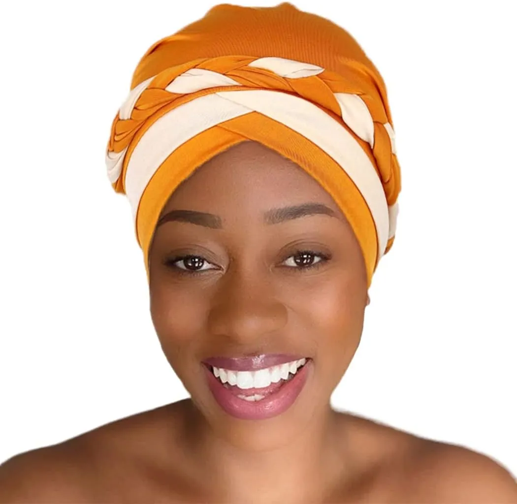 Woeoe Women African Turban India's Hat Black Stretch Braid Head Wrap