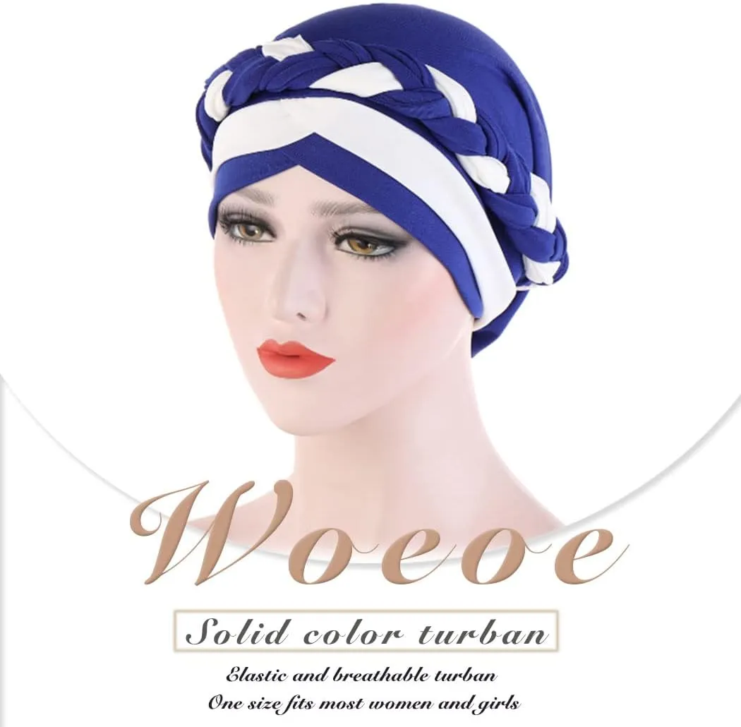 Woeoe Women African Turban India's Hat Black Stretch Braid Head Wrap