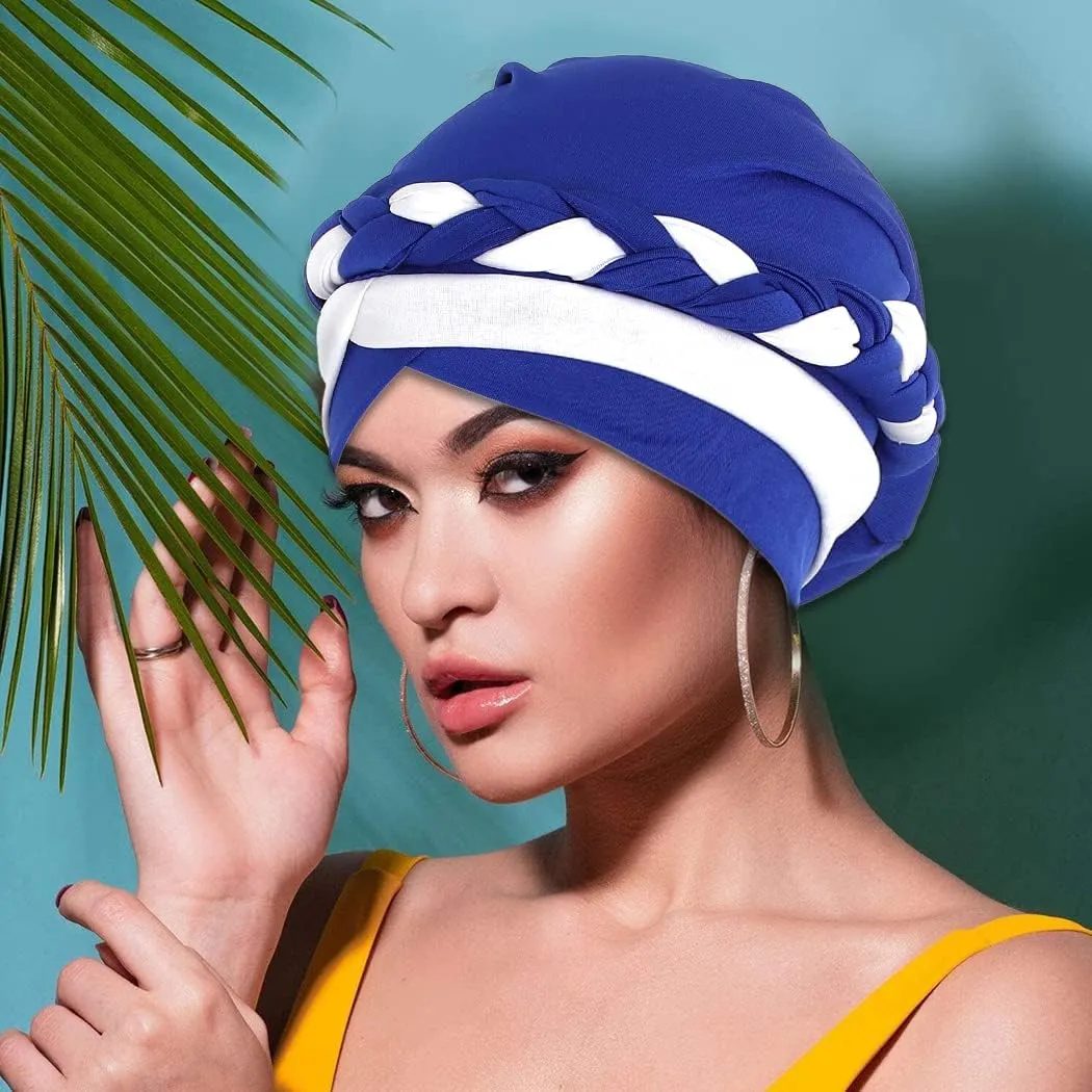 Woeoe Women African Turban India's Hat Black Stretch Braid Head Wrap