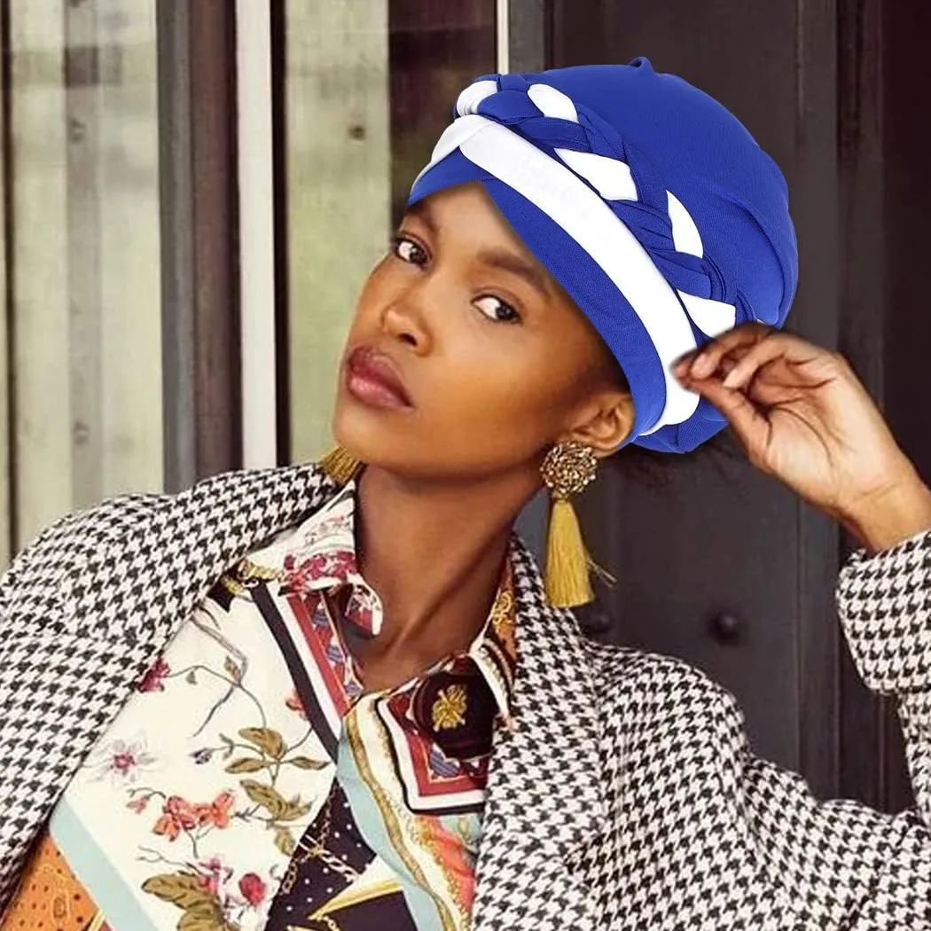 Woeoe Women African Turban India's Hat Black Stretch Braid Head Wrap