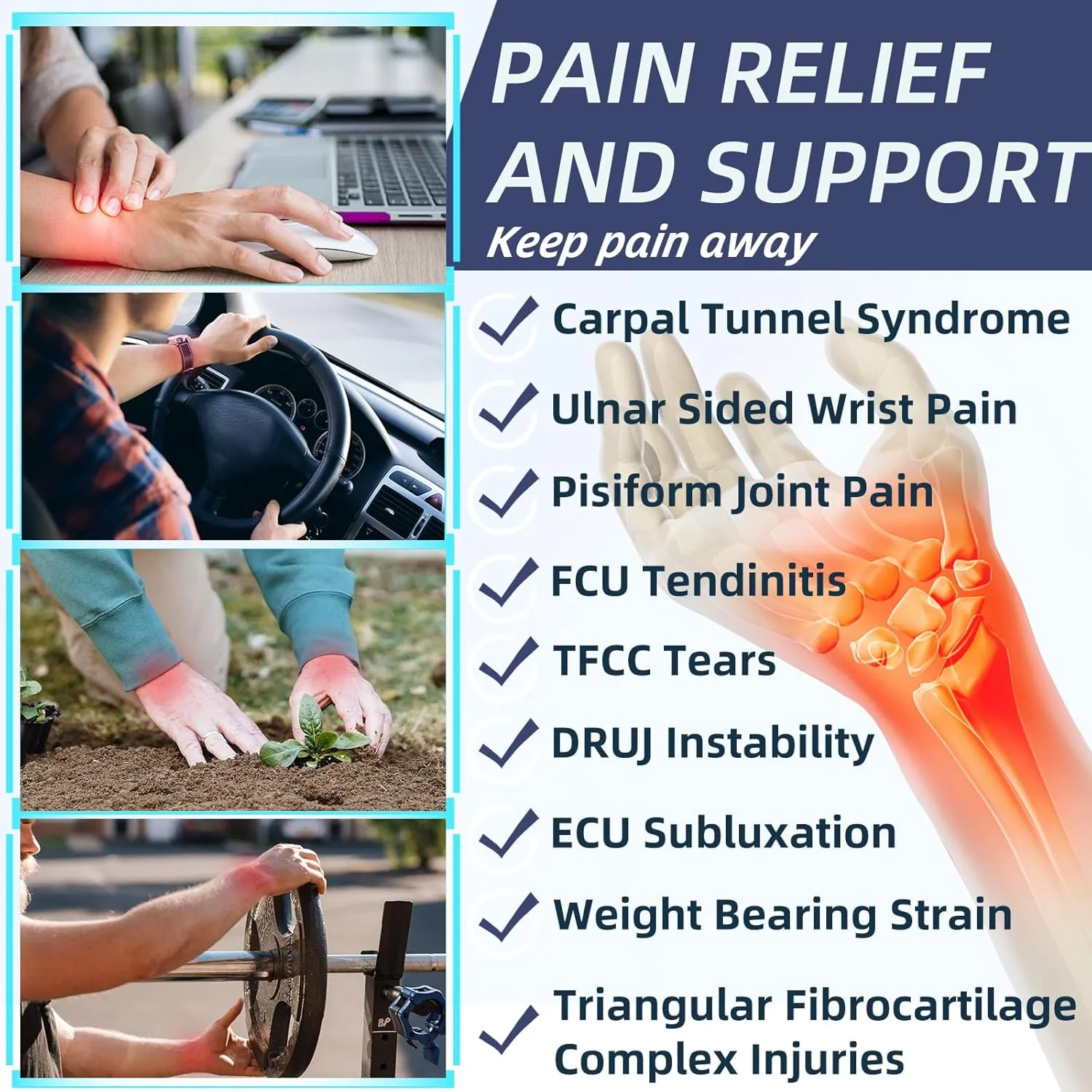 Wrist Brace for TFCC Tears, Ulnar Sided Wrist Pain, DRUJ Instability - Wrist Support Brace for Tendonitis, Arthritis, Sprains, Joint Pain Relief - Carpal Tunnel Wrist Brace for Left Hand