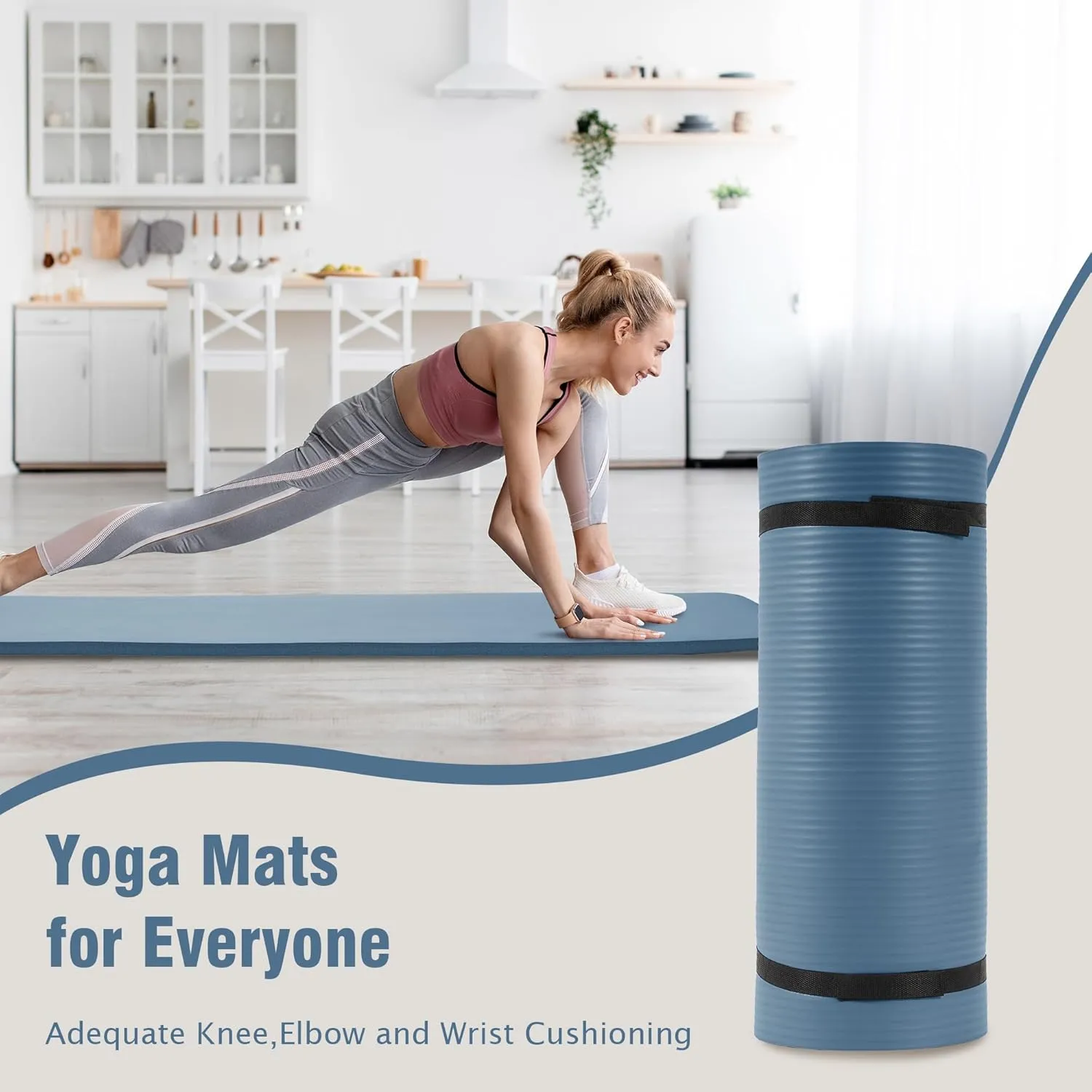 Yoga Mat, One-Inch Extra Thick High Density Exercise Mat, Anti-Tear Exercise Yoga Mat with Carrying Strap, Suitable for Various Yoga Exercises