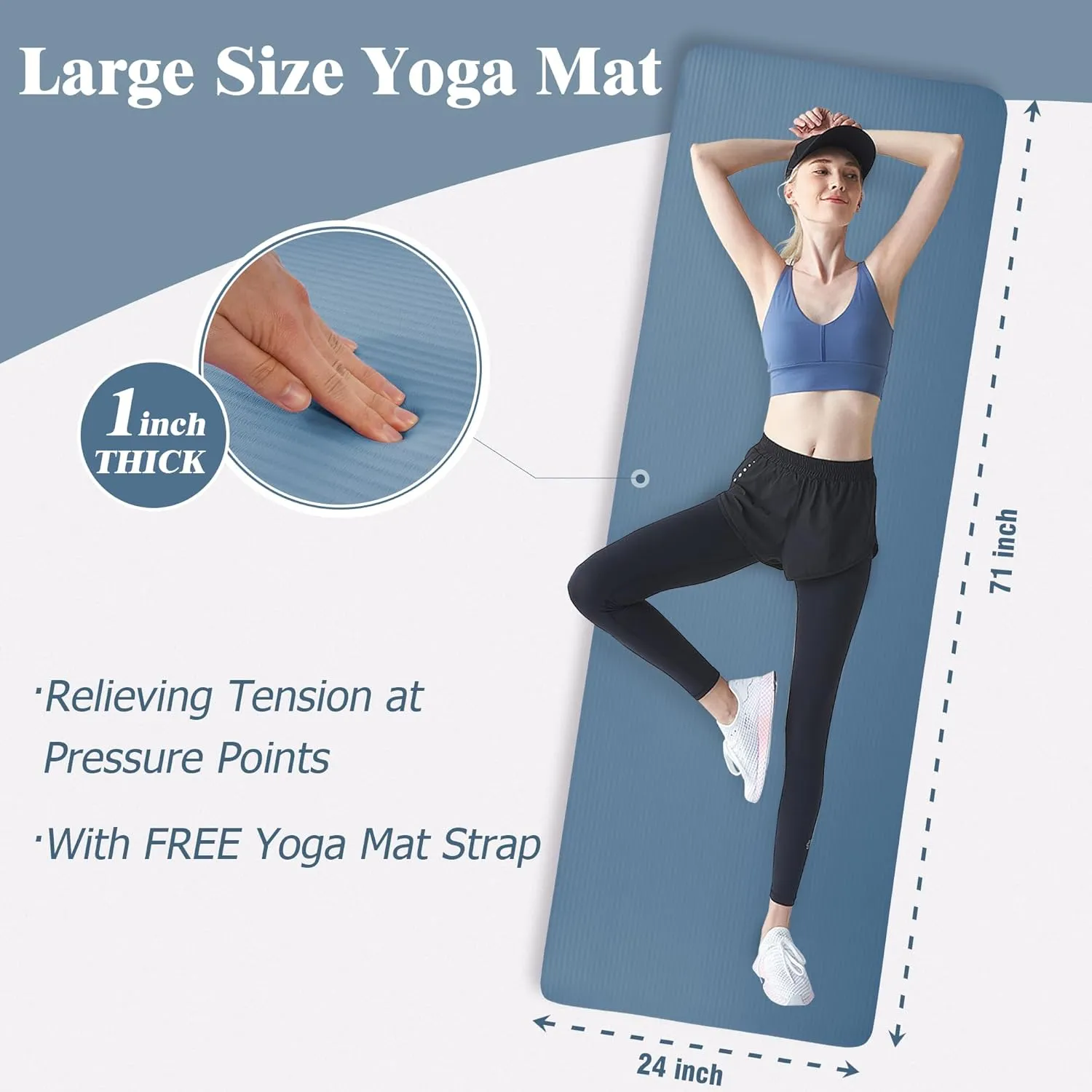 Yoga Mat, One-Inch Extra Thick High Density Exercise Mat, Anti-Tear Exercise Yoga Mat with Carrying Strap, Suitable for Various Yoga Exercises