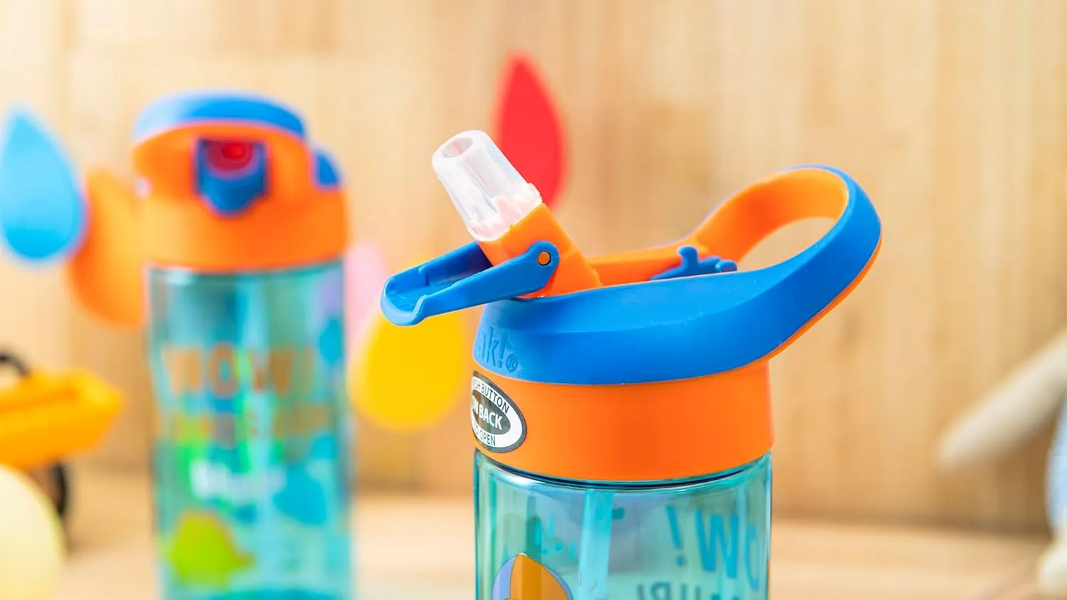 Zak Designs Blippi Kids Water Bottle with Spout Cover and Built-in Carrying Loop, Made of Durable Plastic, Leak-Proof Water Bottle Design for Travel (17.5 oz, Pack of 2)