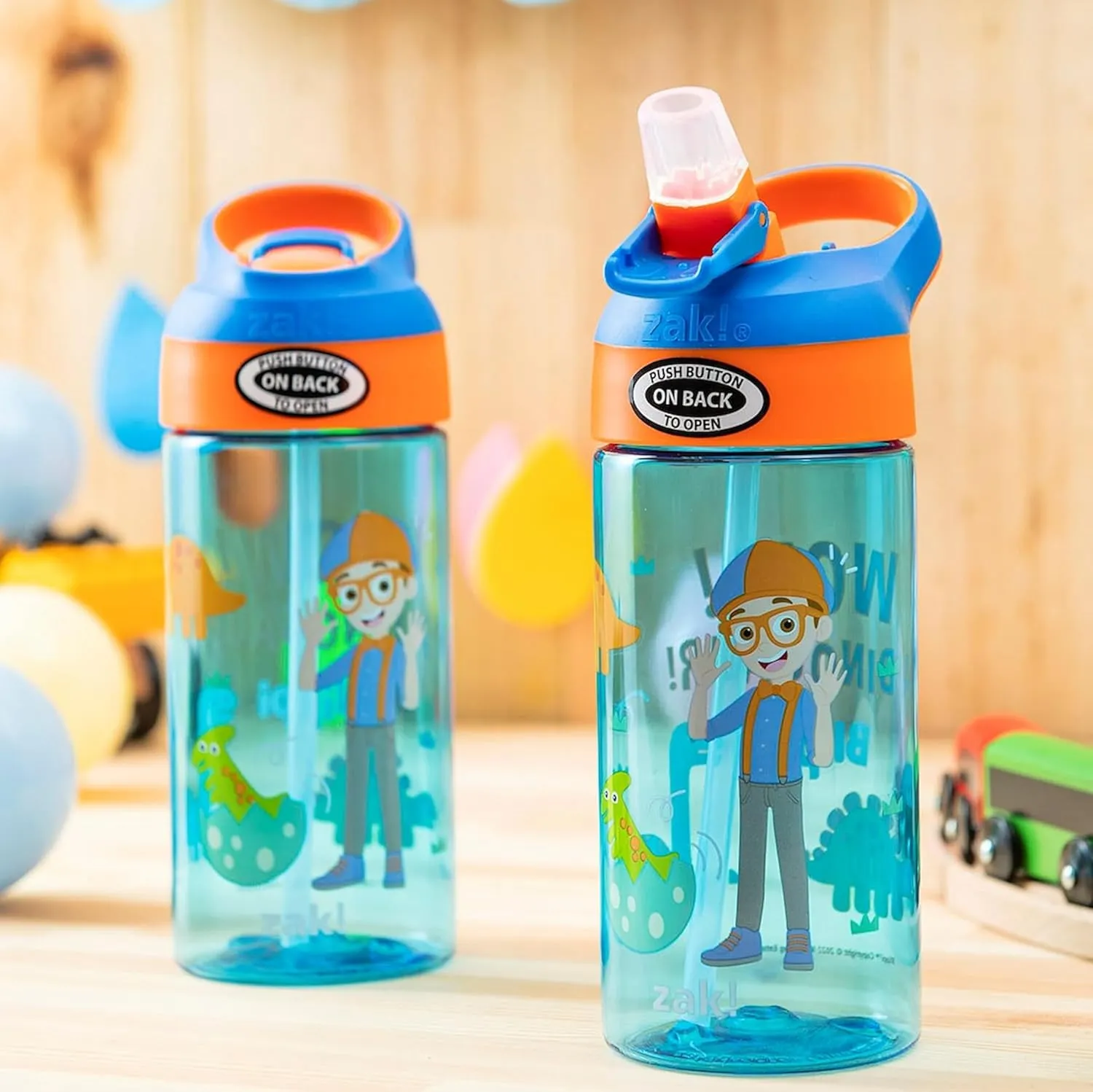 Zak Designs Blippi Kids Water Bottle with Spout Cover and Built-in Carrying Loop, Made of Durable Plastic, Leak-Proof Water Bottle Design for Travel (17.5 oz, Pack of 2)